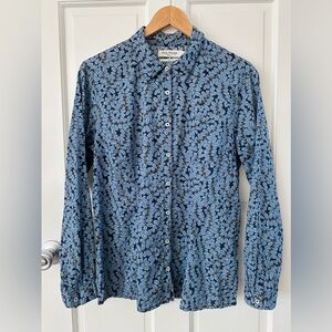 Nice Things Paloma S. 100% Cotton Button Up Blouse Blue Leaves India Size 10